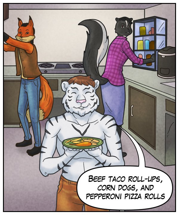 Theo: “Beef taco roll-ups, corn dogs, and pepperoni pizza rolls.”