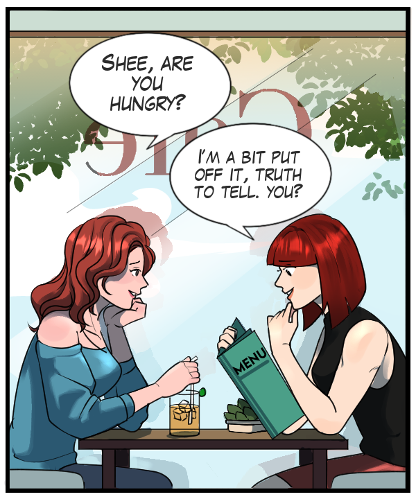 Nickey: “Shee, are you hungry?” Sheila: “I’m a bit put off it, truth to tell. You?”