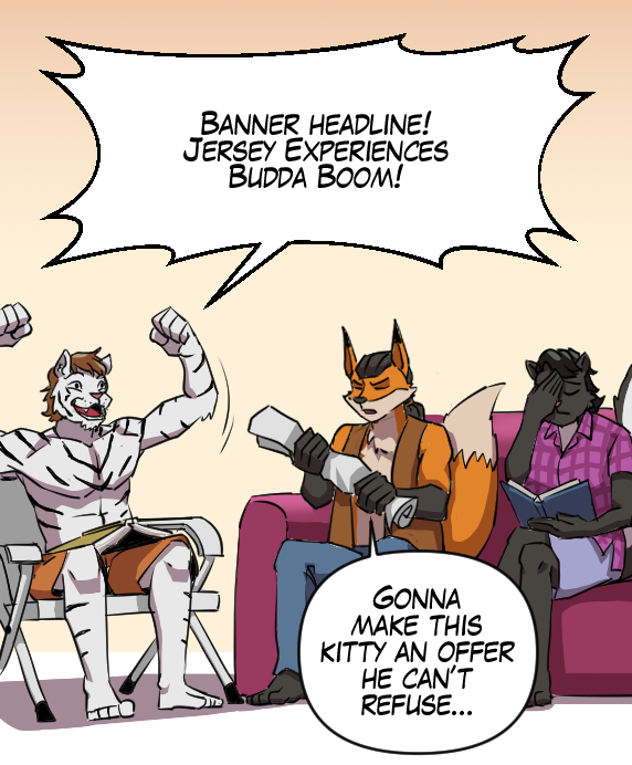 Theo: “Banner headline! Jersey experiences budda boom!” Lightfoot: “Gonna make this kitty an offer he can’t refuse.”
